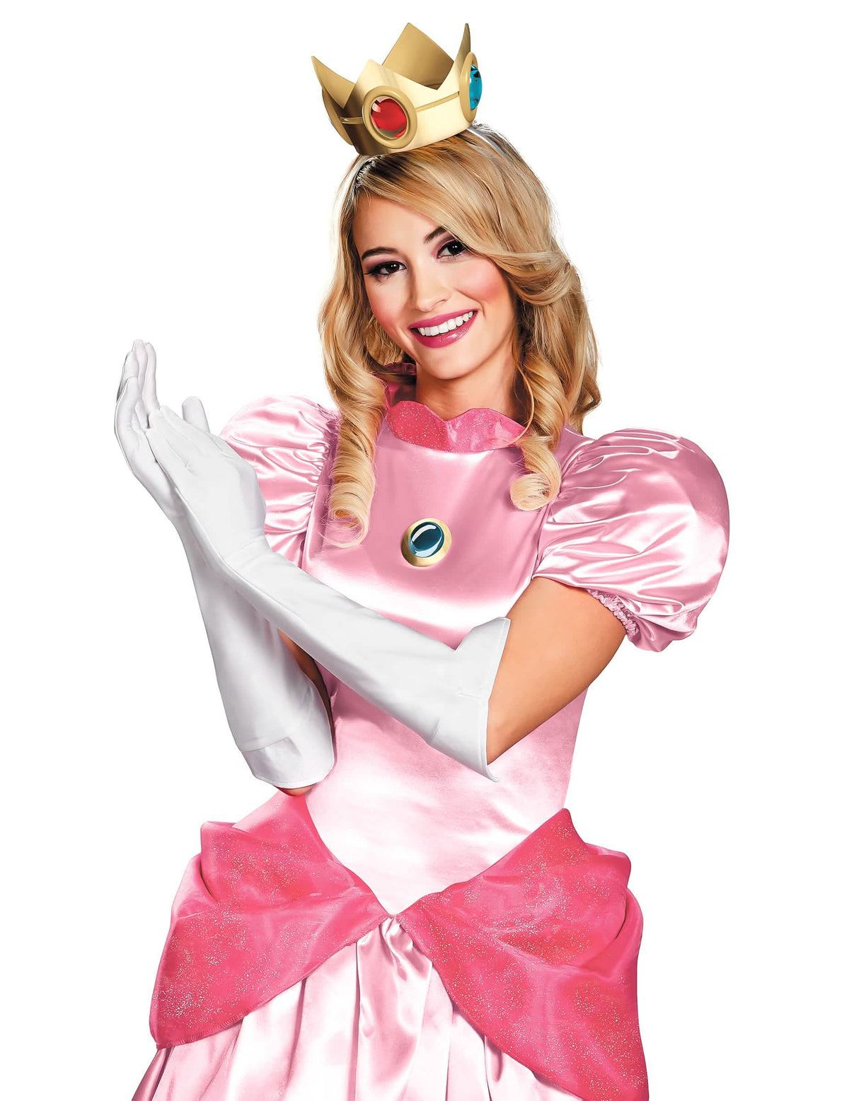 Sada doplňky Princezna Peach pro dospělý růžová s korunou a bílými rukavice
