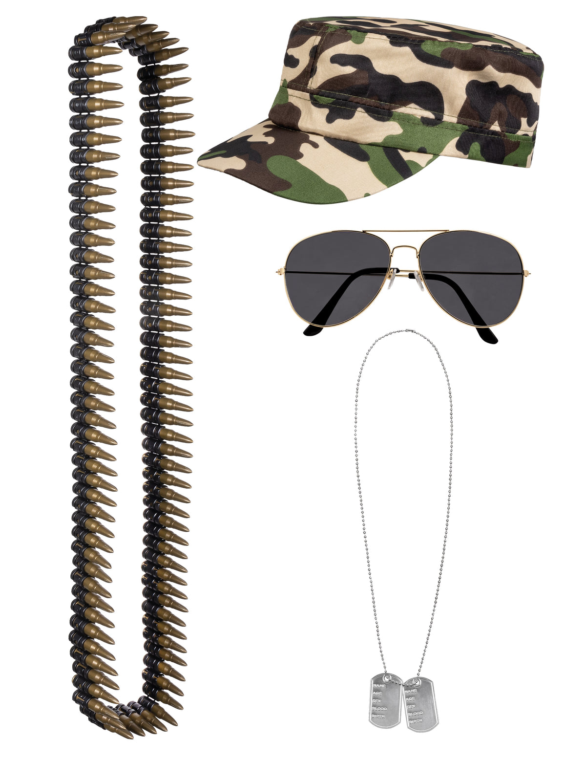 Vue d'ensemble des accessoires du set accessoires soldat militaire
