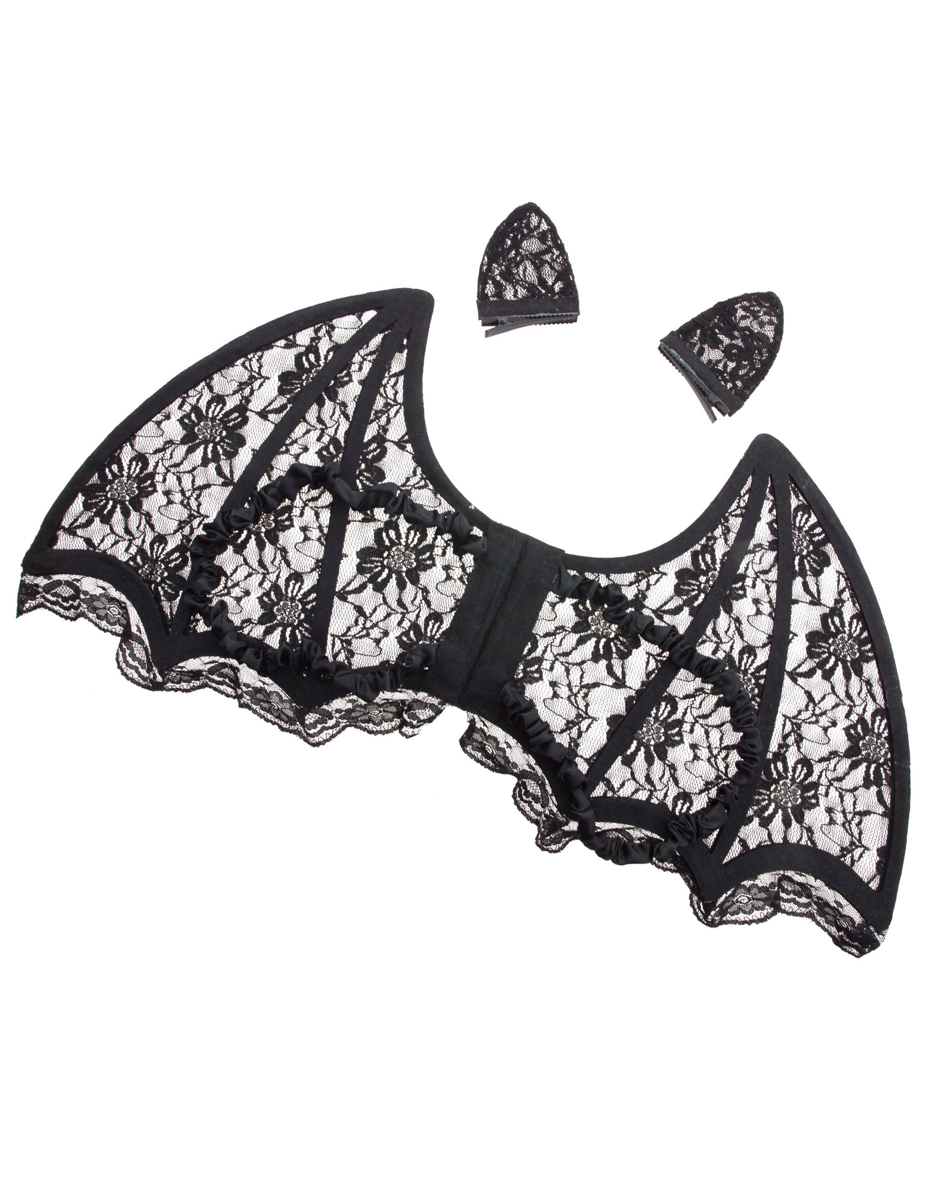 Détail de la dentelle du set ailes et oreilles de chauve-souris