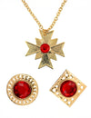 Set bijoux vampire pour adulte doré et rouge avec pendentif croix