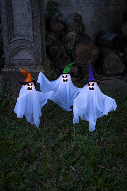 Sada 3 svítících duchů s kolíky 68 cm