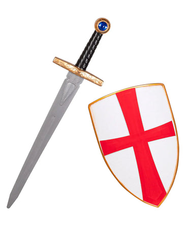 Set de chevalier pour enfant en plastique avec épée et bouclier blanc à croix rouge