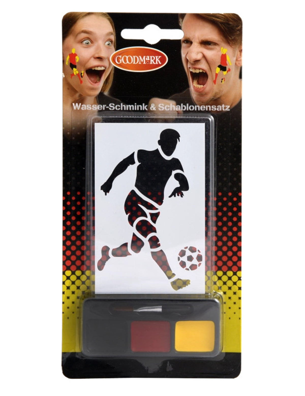 Set de maquillage et pochoirs Allemagne pour adulte noir rouge et jaune avec motif footballeur