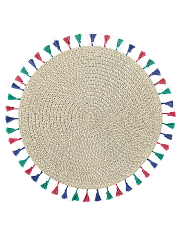 Prostírání s bambulí boho vibes 38 cm béžová kulatá