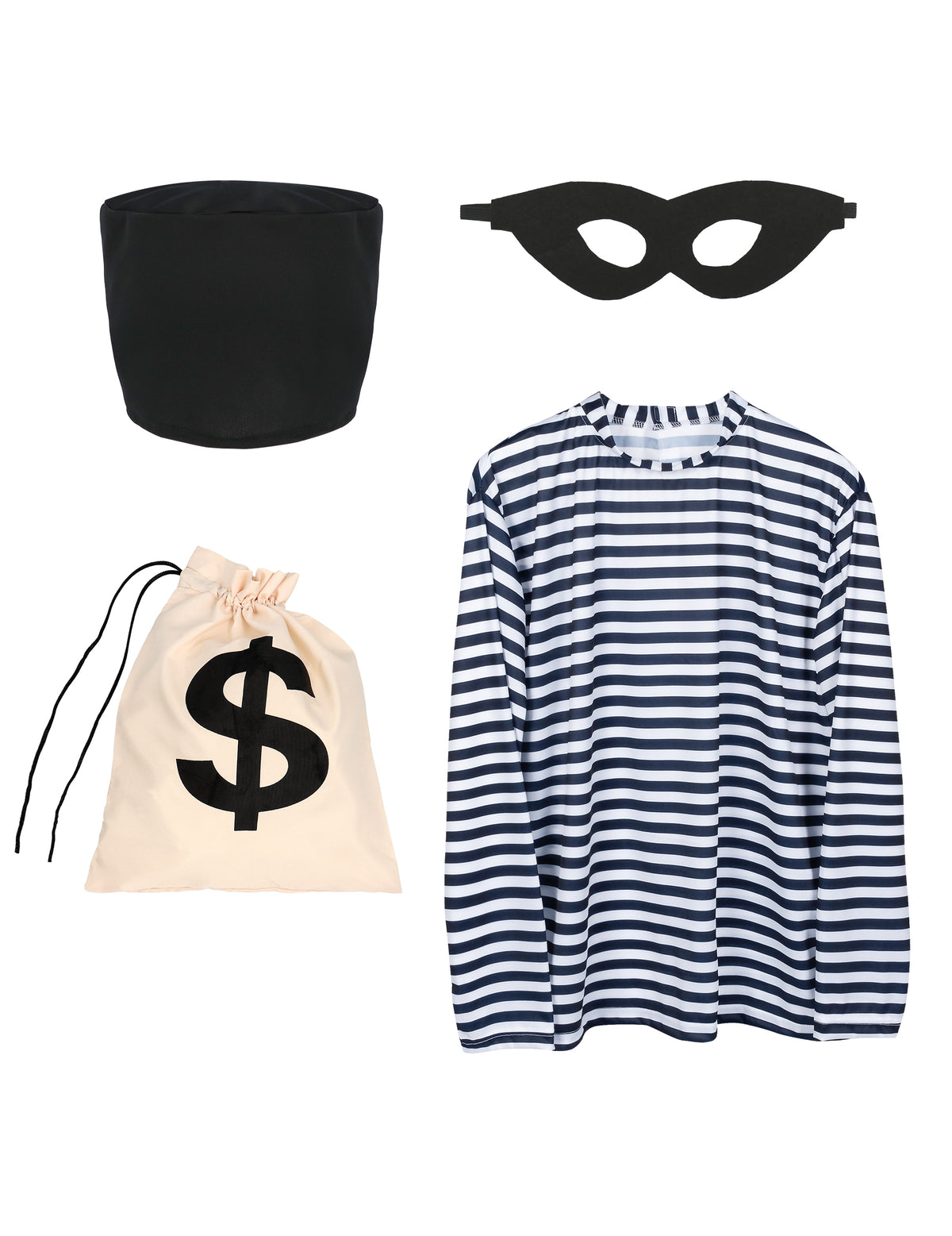 Détail des accessoires du set déguisement cambrioleur pour adulte