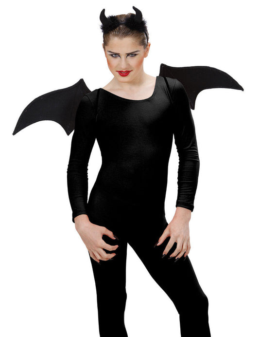 Set de démon Halloween pour femme noir avec ailes et cornes