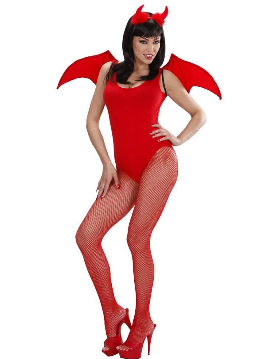 Set červená halloweenového démona pro ženu s křídla a rohy