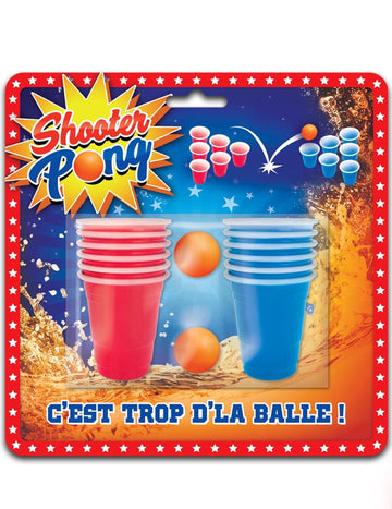 Kit de Shooter Pong pour adulte rouge et bleu avec deux balles orange