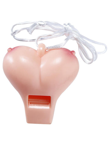 Sifflet coquin humoristique seins pour adulte couleur chair avec cordon blanc