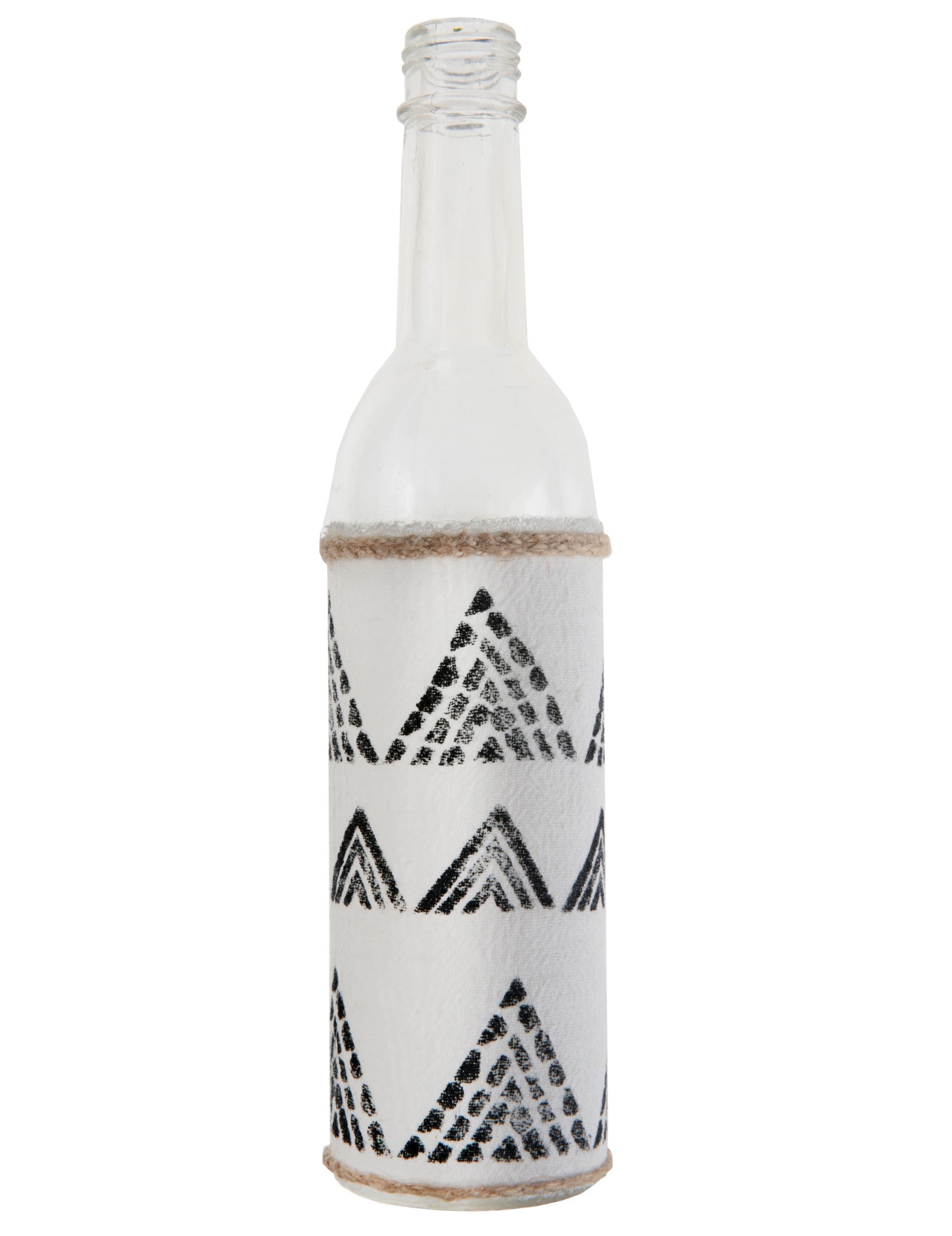 Bouteille en verre vase soliflore ethnique pour décoration blanche et noire