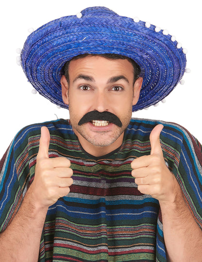 Sombrero à bordure pompons pour adulte bleu