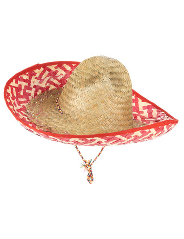 Mexické sombrero s červenými a slaměnými motivy pro dospělé