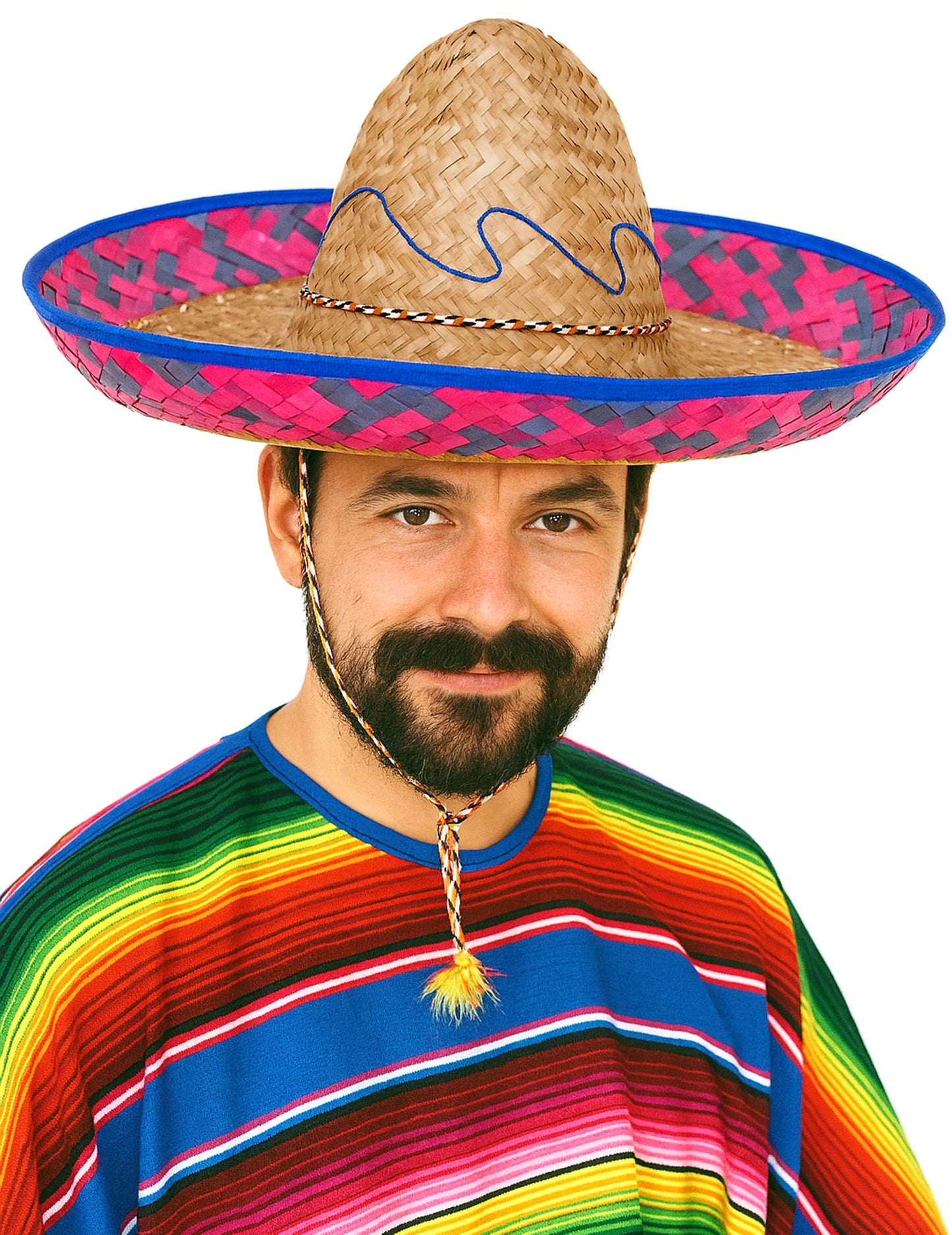 Mexické sombrero s růžovo-modrým okrajem pro dospělé