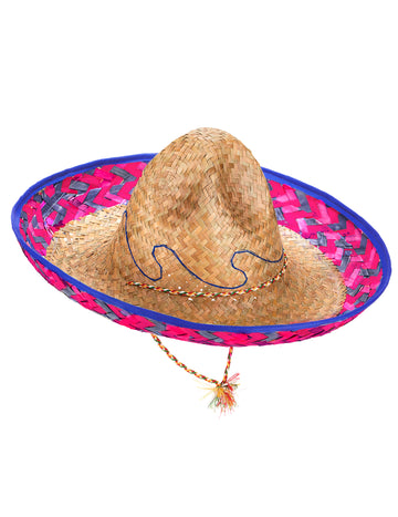 Mexické sombrero s růžovo-modrým okrajem pro dospělé