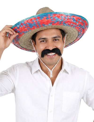 Mexické sombrero s červenomodrým okrajem pro dospělé