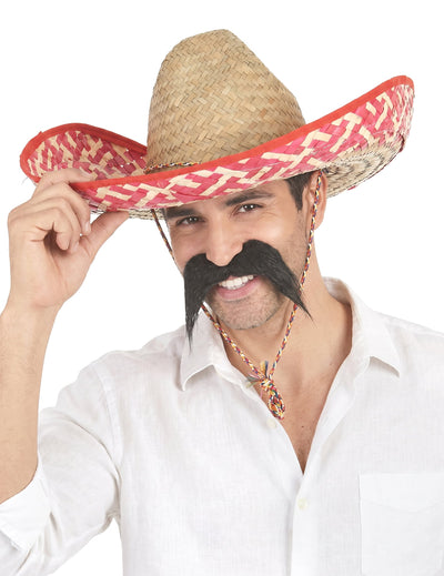 Mexické sombrero s červenými a slaměnými motivy pro dospělé