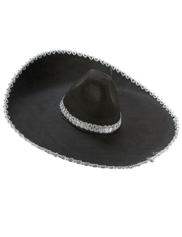 Černé sombrero pro dospělé se stříbrným lemováním