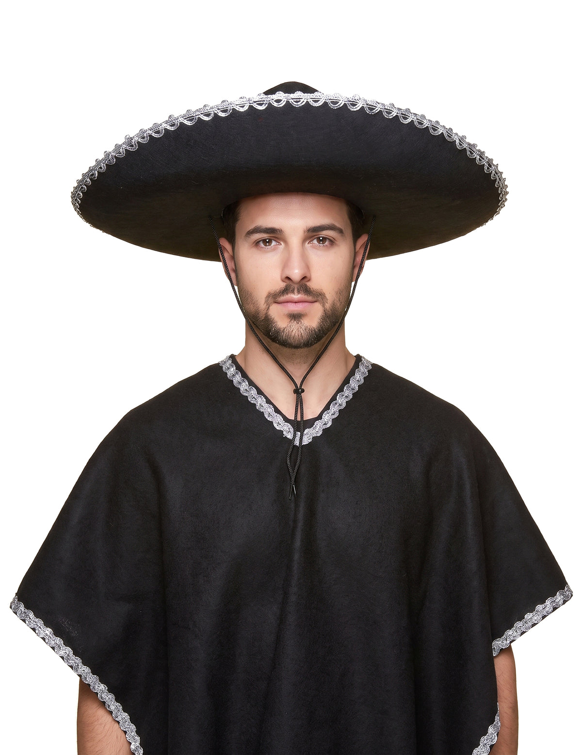Černé sombrero pro dospělé se stříbrným lemováním