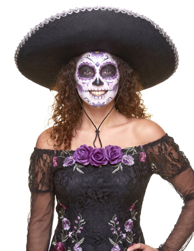 Černé sombrero pro dospělé se stříbrným lemováním