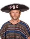 Černá Dia de Los Muertos Sombrero se stříbrným povrchem pro dospělé