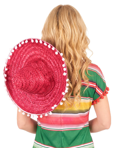 Červené sombrero s bambulkou pro dospělé