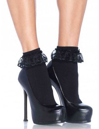 Dámské černé krajkové kotníkové ponožky