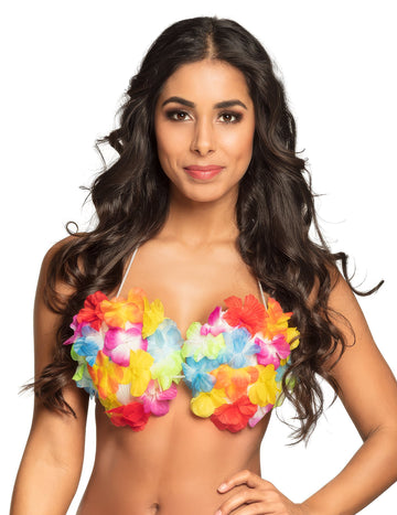 Soutien-gorge Hawaï pour adulte multicolore à fleurs et coquillages