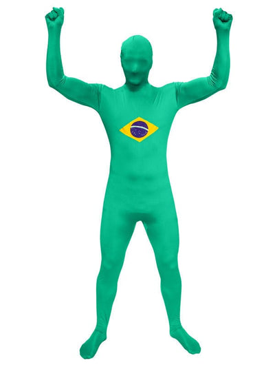 Déguisement speedsuit supporter du Brésil pour adulte vert jaune et bleu