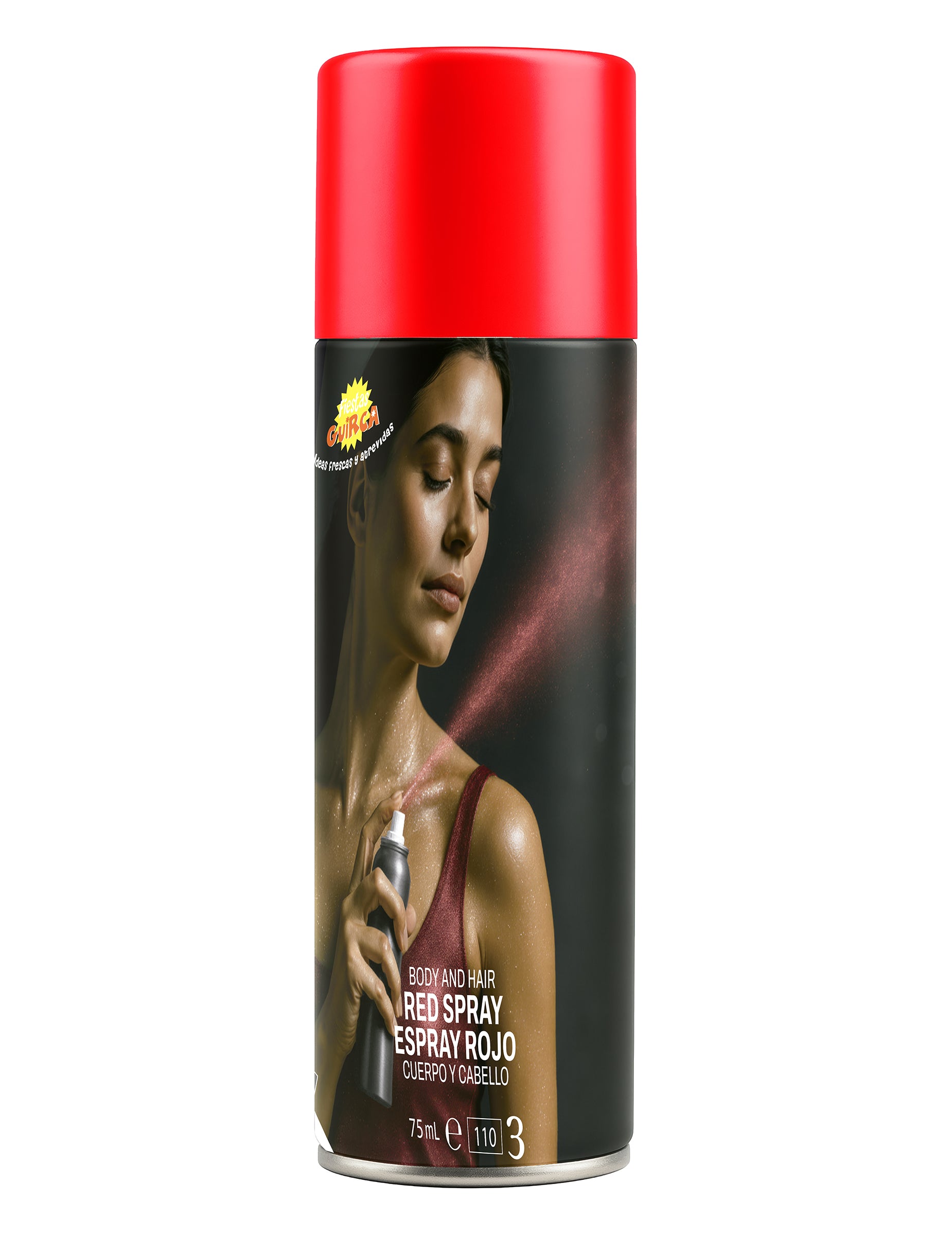 Vue de face du flacon du spray à paillettes pour le corps pour femme