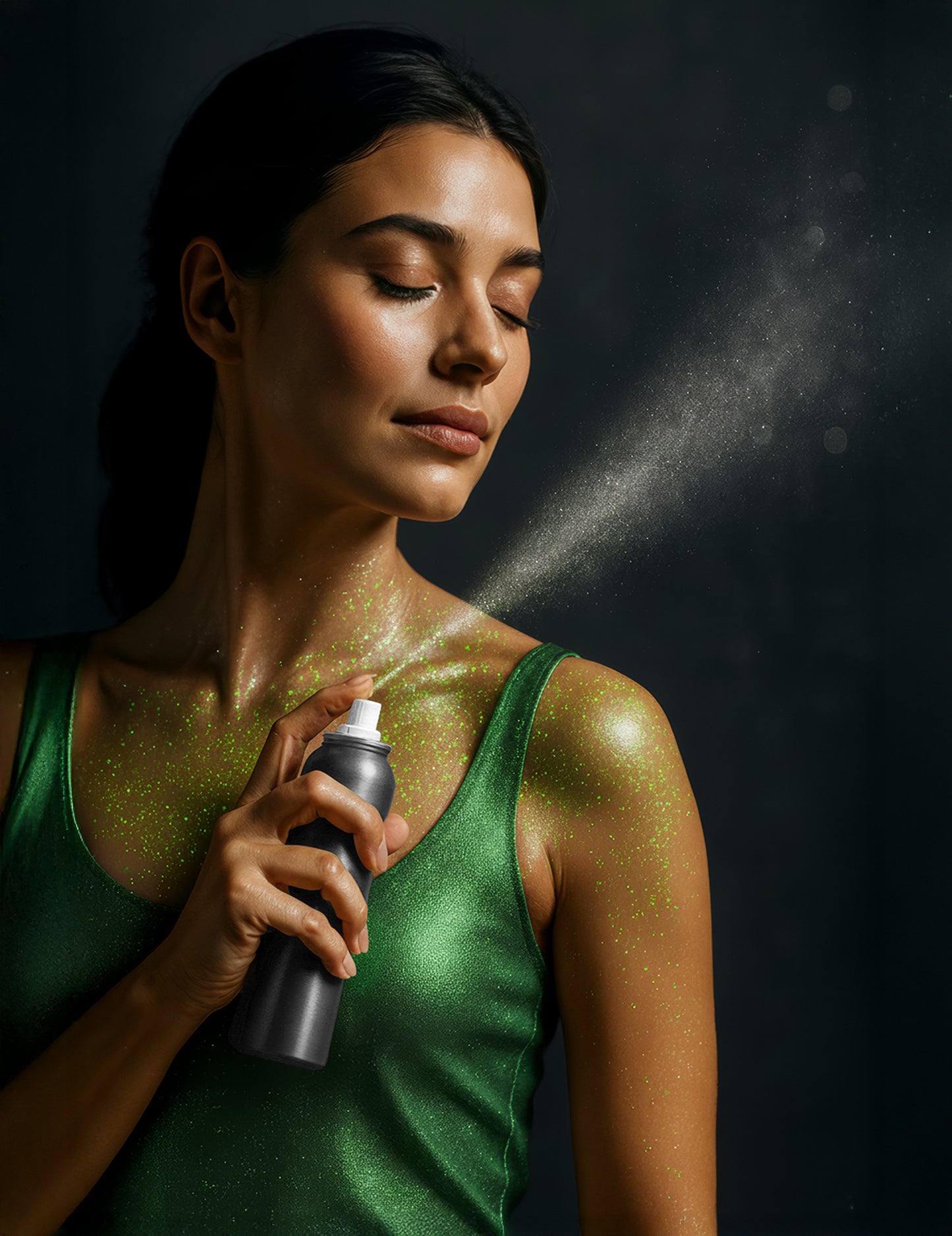 Tělový sprej s třpytkami v zeleném provedení 75ml