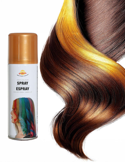 Detail zobrazení zlaté barvy na pramenu ze spreje na vlasy