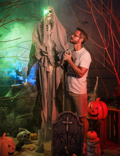 Halloweenská šedá visící kostra 180 cm