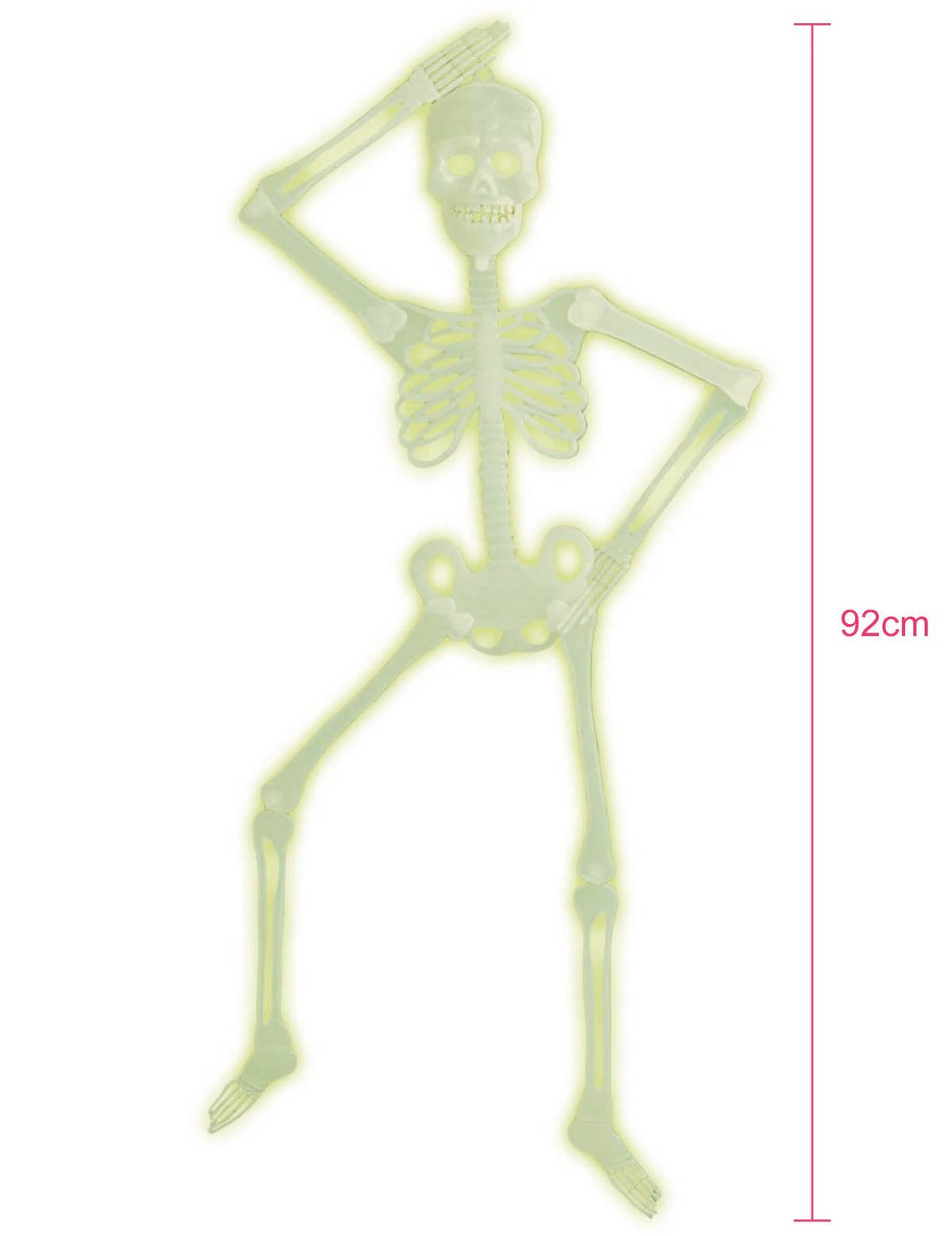 Indikace výšky 92 cm pro fosforeskující pohyblivou kostru na halloween