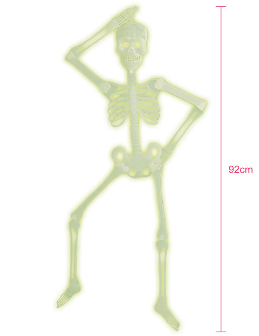 Indication de la hauteur de 92 cm du squelette articulé Halloween phosphorescent