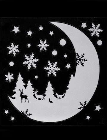Nálepka na okno zimní měsíc 30 x 30 cm třpyt bílé