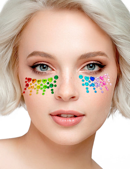 Strass adhésifs cœurs arc en ciel pour femme multicolores