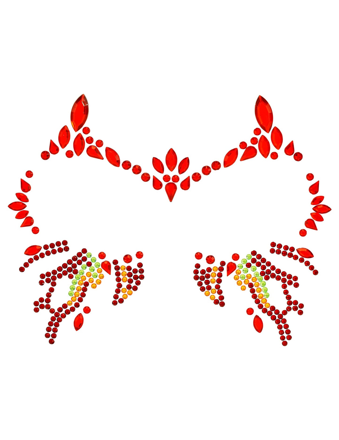 Vue à plat du motif des strass adhésifs diable enflammé