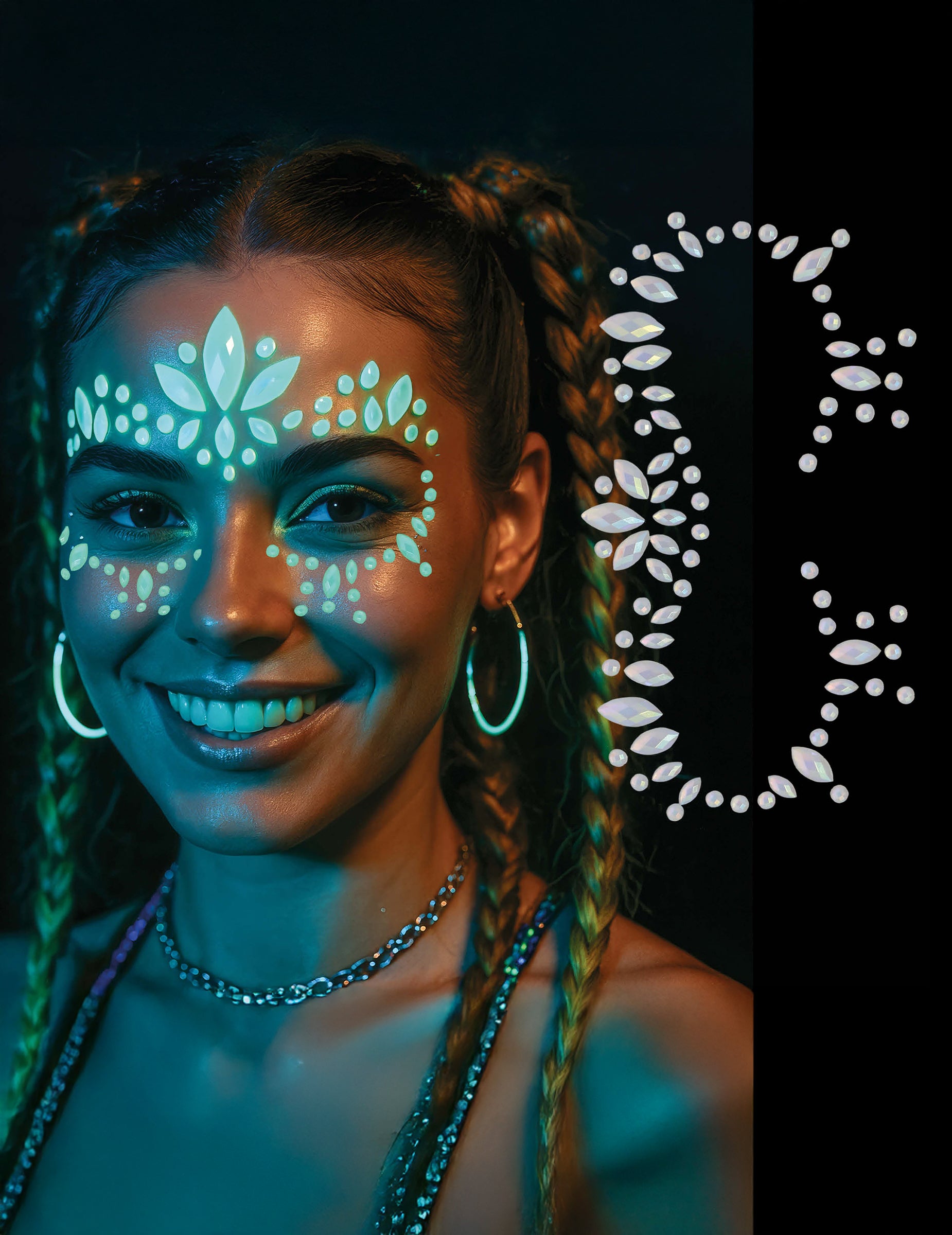 Strass adhésifs phosphorescents pour adulte blancs brillants dans le noir