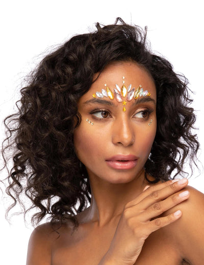 Strass adhésifs pour visage déesse dorée pour femme doré et irisé