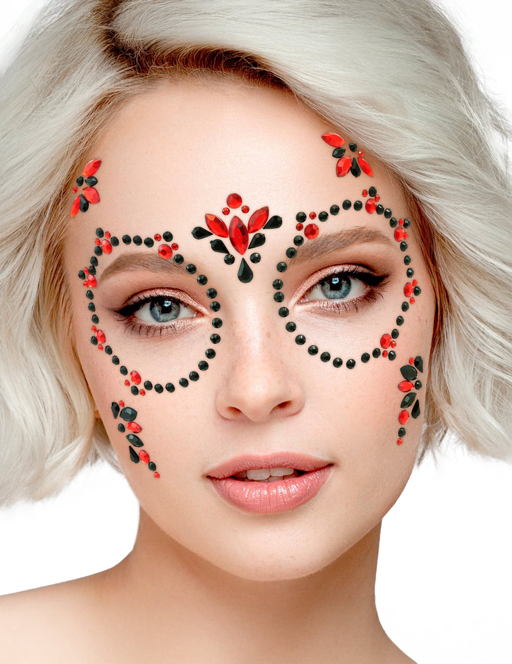 Strass adhésifs squelette pour adulte noir et rouge