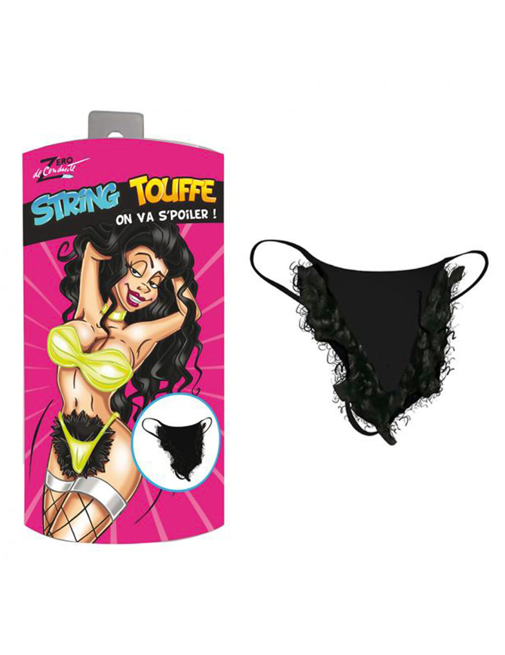 String humoristique à poils pour femme noir avec poils synthétiques
