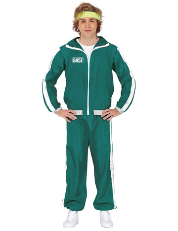 Korea-Gameshow Spielteilnehmer Kostüm für Erwachsene Nummer 457 grün-weiß