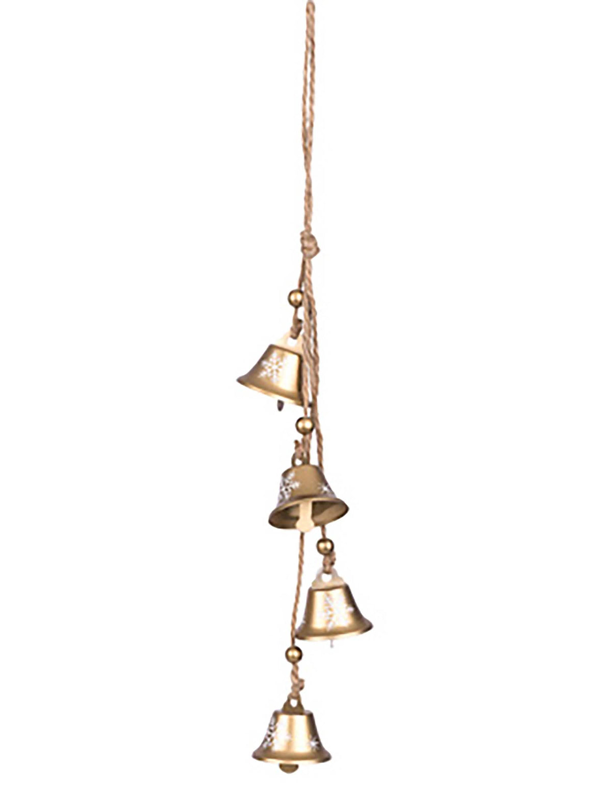 Závěsná zvonečková dekorace s bílými sněhovými vločkami z zlatá
