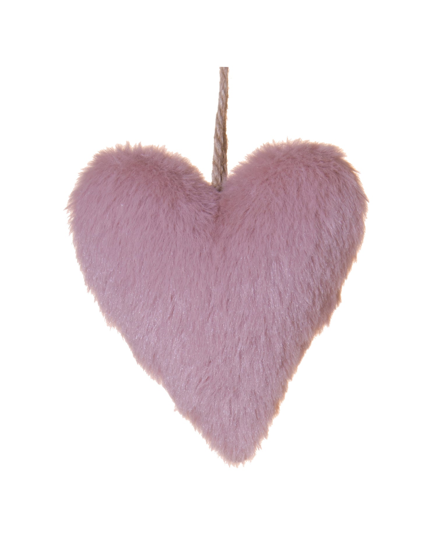Závěsná dekorace srdce z růžové kožešiny 12 cm na vánoční stromeček 