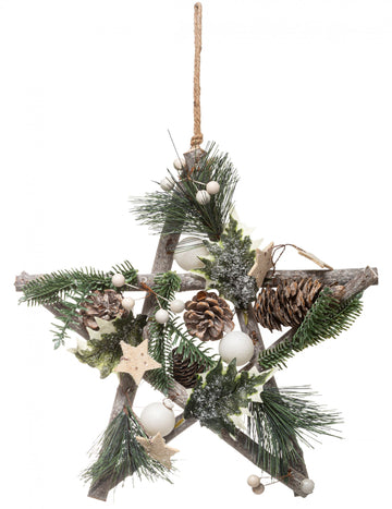 Dřevěné závěsné svítidlo přírodní hvězda 30 cm rostlinný dekor