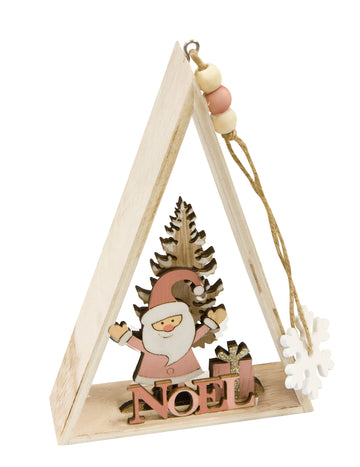 Dřevěný přívěsek Santa Claus světle růžový ozdobný trojúhelník 29 x 6 x 3,5 cm