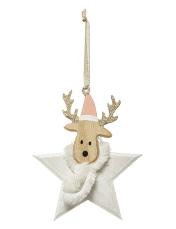 Dřevěné závěsné svítidlo hvězdný sob 14 cm pro jedle