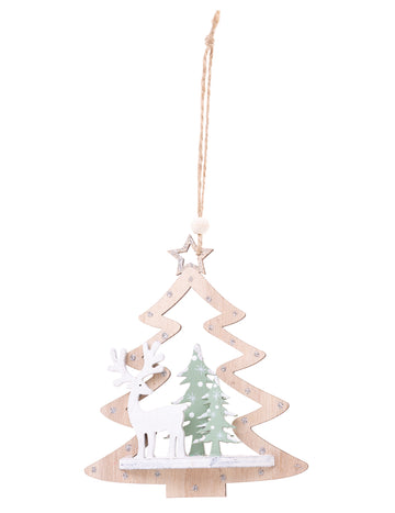 Zavěšení do jedlového dřeva a krajiny 11 cm náhodná barva s jelenem