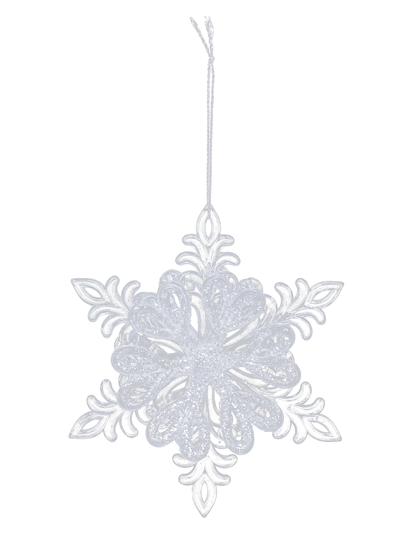 Třpytivé závěsné světlo sněhové vločky 11 cm náhodný vzor pro strom