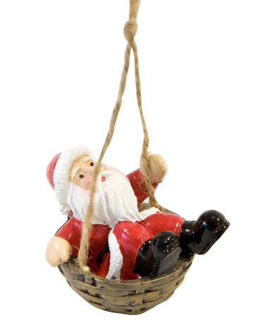 Santa Claus visící ve svém pryskyřičném košíku 6 x 4 x 4 cm pro jedle
